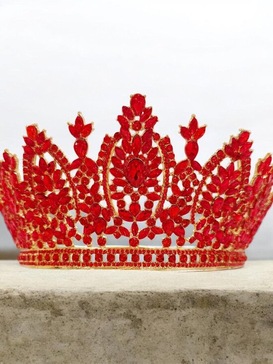 Red crystal crown, wedding crown, gold crown headband, bridal tiara, crown tiara main image 8